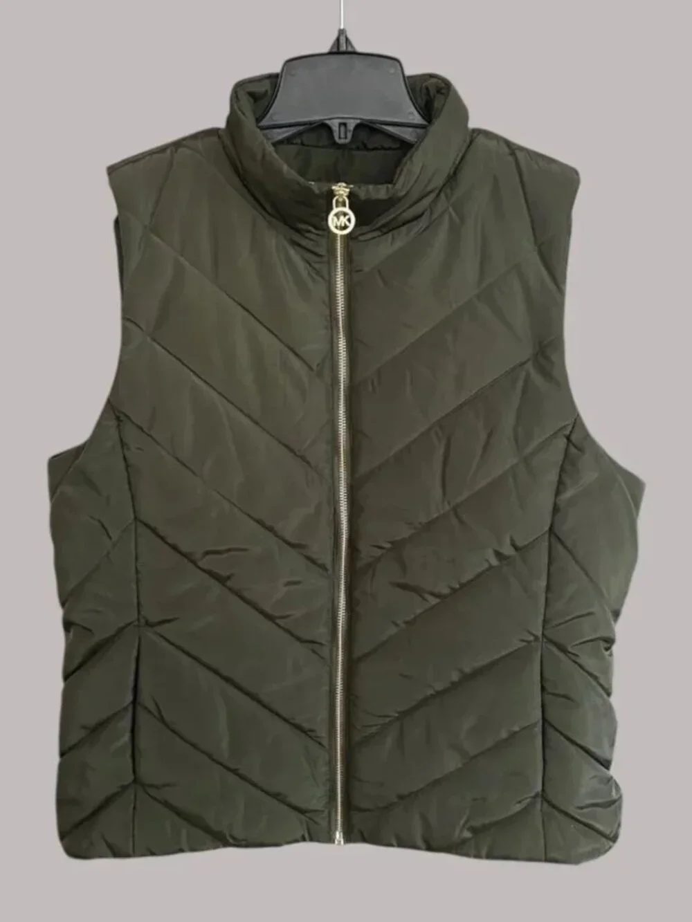 NWT Michael Kors Quilted Puffer Vest Olive Green Gold Hardware S - MSRP $125